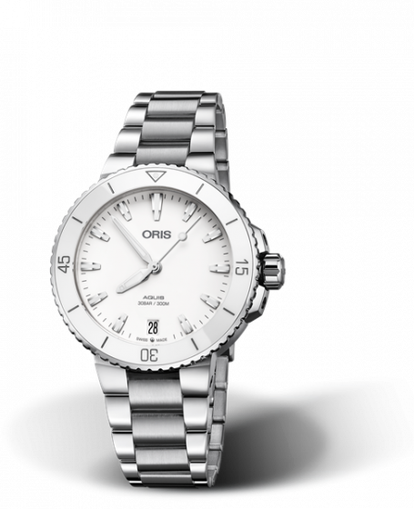 Oris Aquis Date, White Dial, Metalbracelet Steel Polished